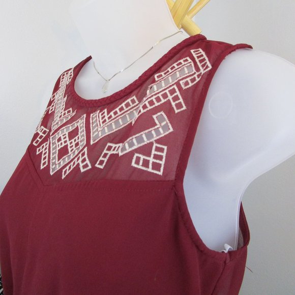 Papaya Sleeveless Maroon Embroidered Summer Dress - Picture 4 of 12